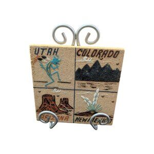 Vintage‎  Lyn Elwood Four Corners Souvenir Sand Art Tile Arizona Utah Colorado